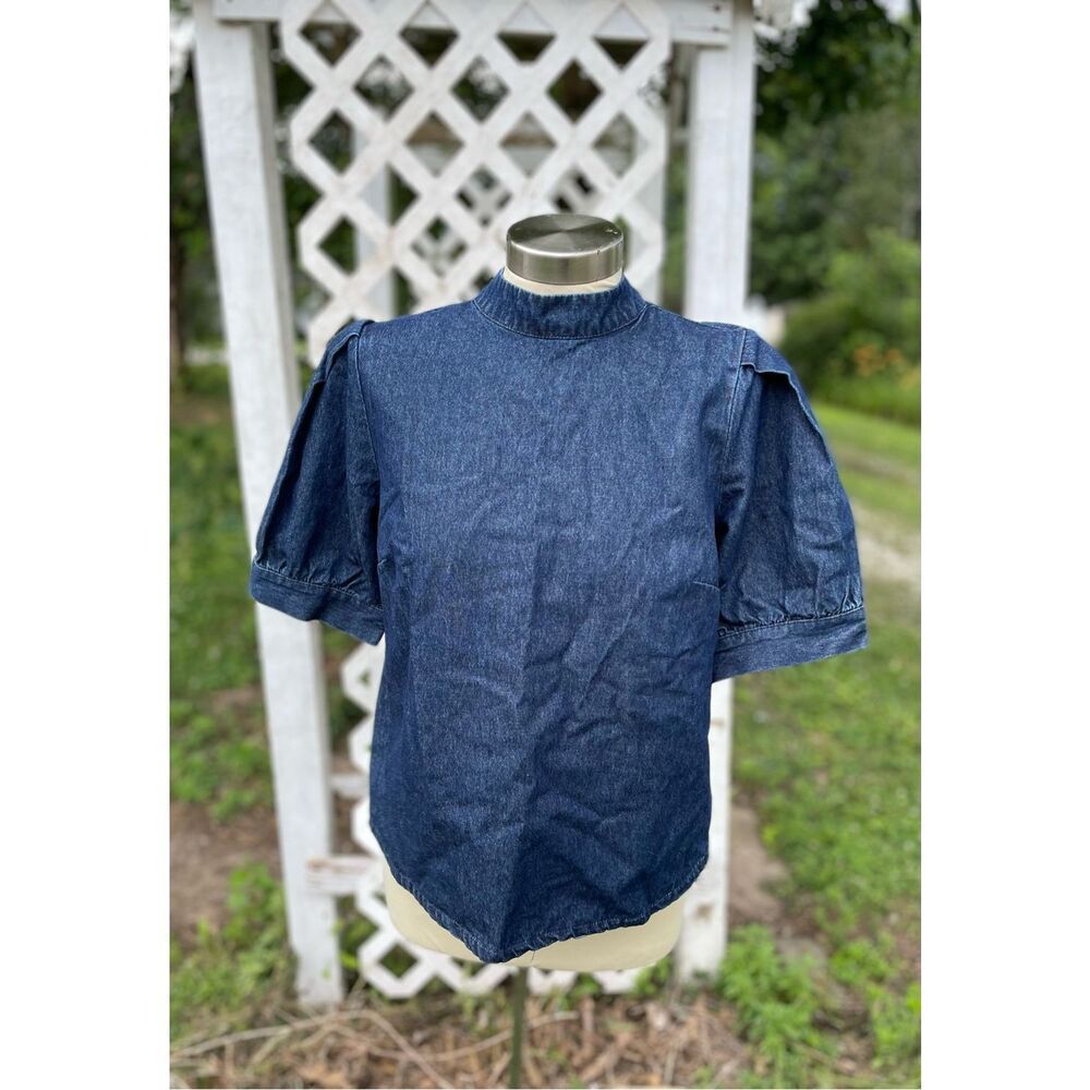 Who What Wear Small Denim 100% Cotton Top Mock Turtleneck
